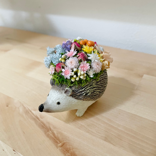 新作》＊＊ハリネズミフラワーポット＊。・＊ プリザーブドフラワー  