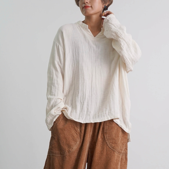 ふるさと納税 西尾市 キーネックガーゼロンT/カーキ/知多木綿3重ガーゼ・U043 キーネックガーゼロンT/カーキ/知多木綿3重ガーゼ・U043 | 愛知