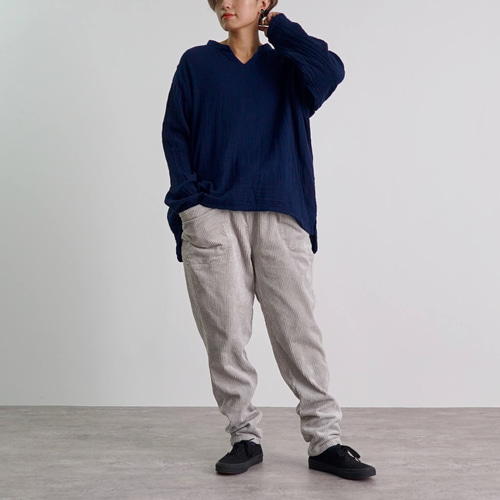 UZUiRO キーネックガーゼロンT/ネイビー/知多木綿3重ガーゼ キーネックガーゼロンT | ネイビー - UZUiRO/公式オンラインショップ
