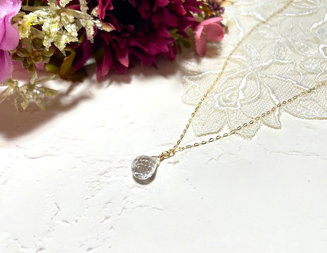 茶水晶 ネックレス 花型ペンダントとイラリング guridrops】水中花ネックレス(バラ/Pink) | ぐり工房 Online Shop
