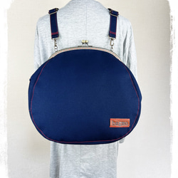 49.受注制作/送料込 帆布がま口リュック&ショルダー , 背中で口が開き