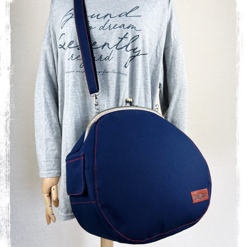 4.受注制作/送料込 帆布がま口リュック&ショルダーバッグ 背中で口が