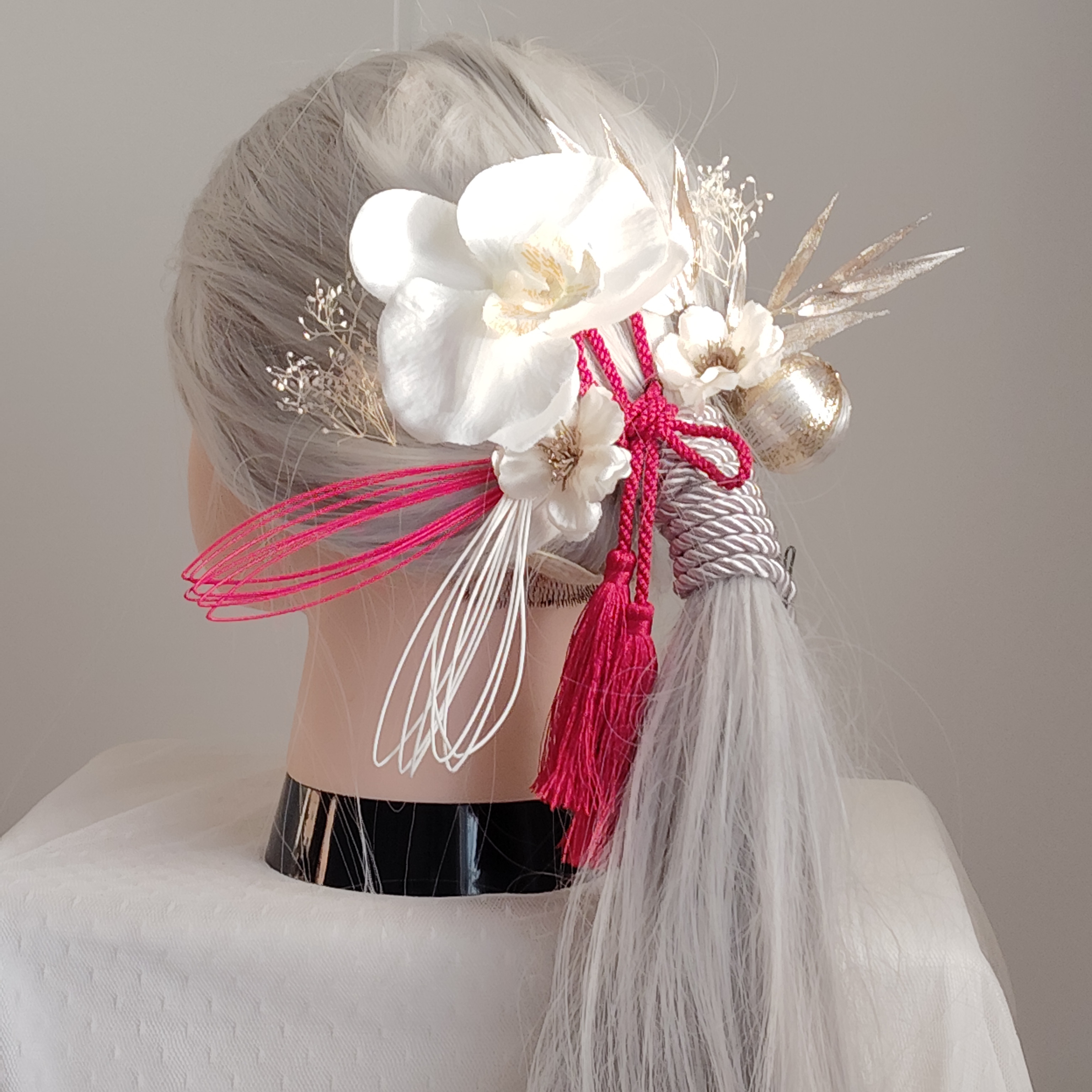 紅雪＿　紅×白×銀の髪飾り　モダン　白無垢　色打掛　 和装花嫁　髪飾り　 前撮り　成人式　卒業式　振袖　袴　着物