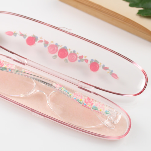プルメリアとハイビスカスケース付き老眼鏡　トールペイント　＋2.5 シニアグラス トールペイント ケース付き老眼鏡 手描き絵 おしゃれ 日本で手描き