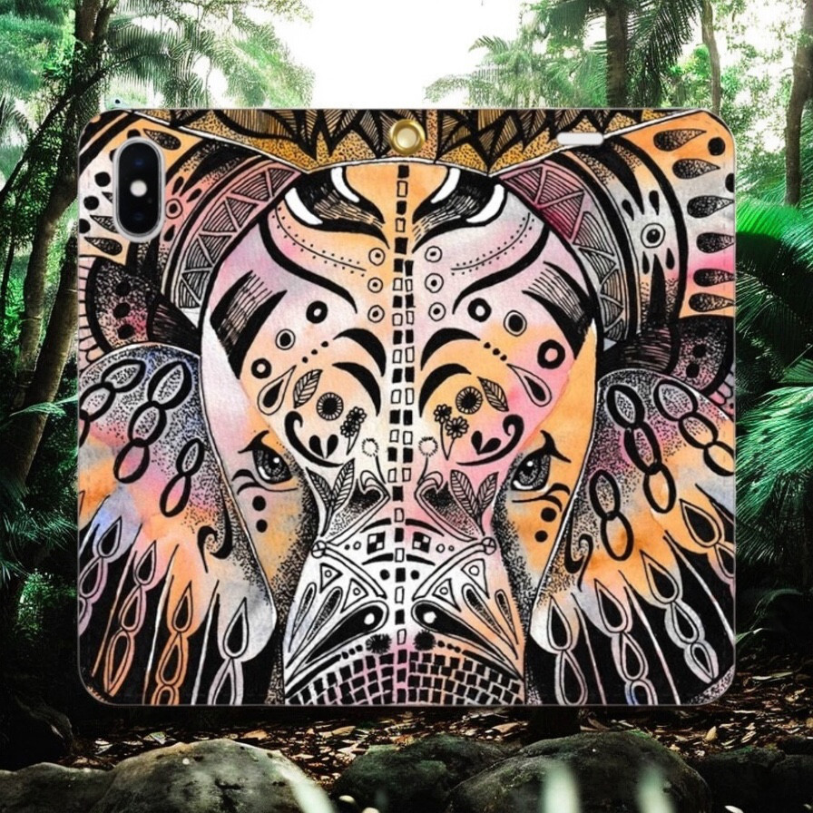 風の静まる午後に / 帯なし手帳型iPhoneケース（アフリカゾウ・ムナノアン）