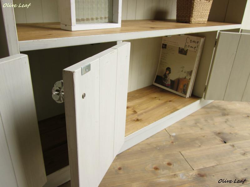 ※送料がかなり安くなりました！サイズオーダー可！●超ワイド４枚扉キャビネット●シャビーホワイト無垢材ナチュラル●受注製作