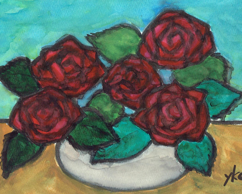 薔薇　水彩画　原画　オーダーイメージお見本 deaf33aad46a87ecf3747d7c2cf41b