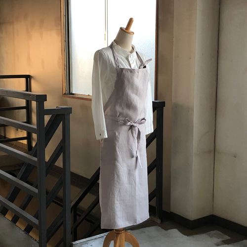 フレンチリネン100％ 男女兼用フルエプロン ライトグレー中厚 エプロン