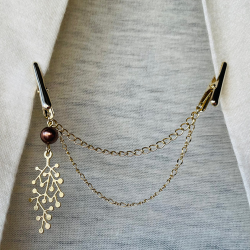 35 淡水パール ストールクリップ カーディガン 帽子留め メタリック