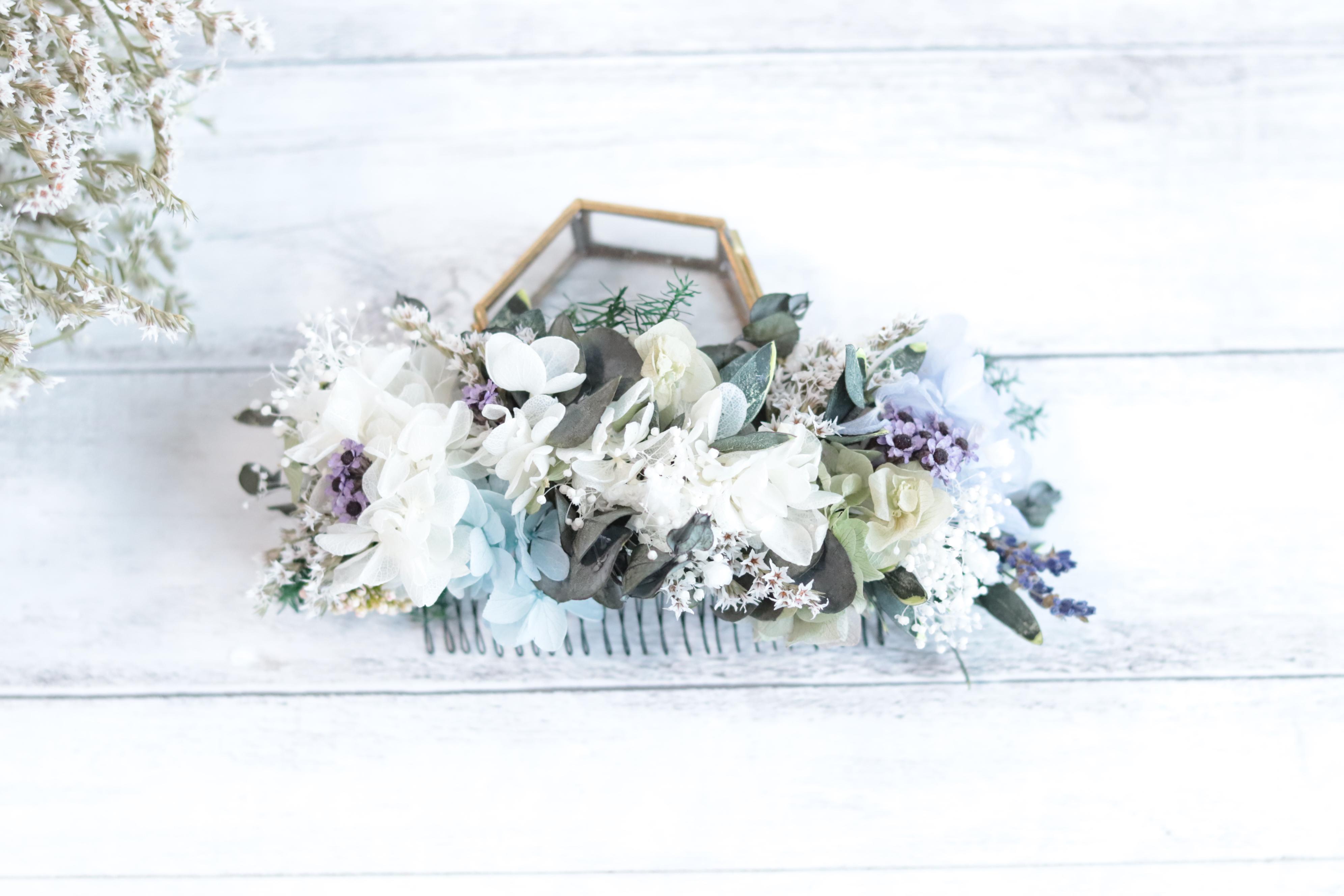 【ショートヘアさんにも】ナチュラルグリーン&ラベンダーのヘッドドレス～コームタイプ～