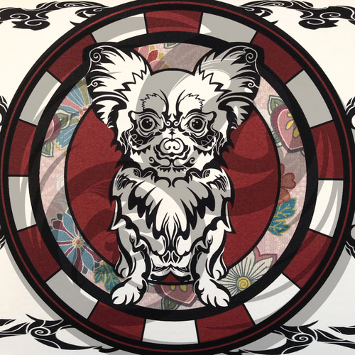 犬の水墨画 フレーム付き かわいい犬 犬の水墨画 A4サイズ - 夢見アート | minne byGMO