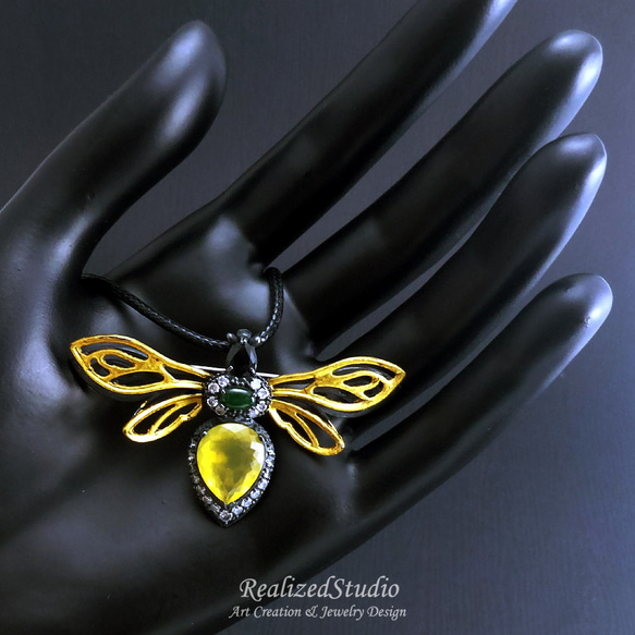 Opal and Jadeite 24K Goldleaf Silver 925 Brooch Pendant Pin 4枚目の画像