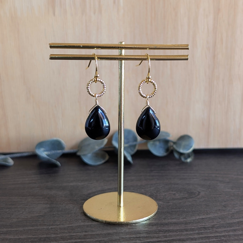 障害を跳ね除ける天然石【モリオン】黒が美しい ティアドロップピアス