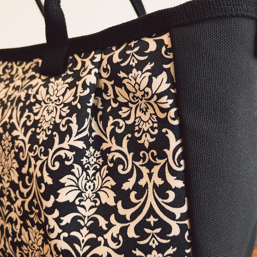 ♥️大♥️ころりんバッグ ダマスク柄 黒×ベージュ 2way 大きめ A4  