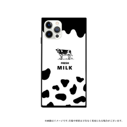 牛 牛柄 うし柄 牛乳【MILK】 スクエア 強化ガラス iPhoneケース スマホケース  スマホカバー 3枚目の画像