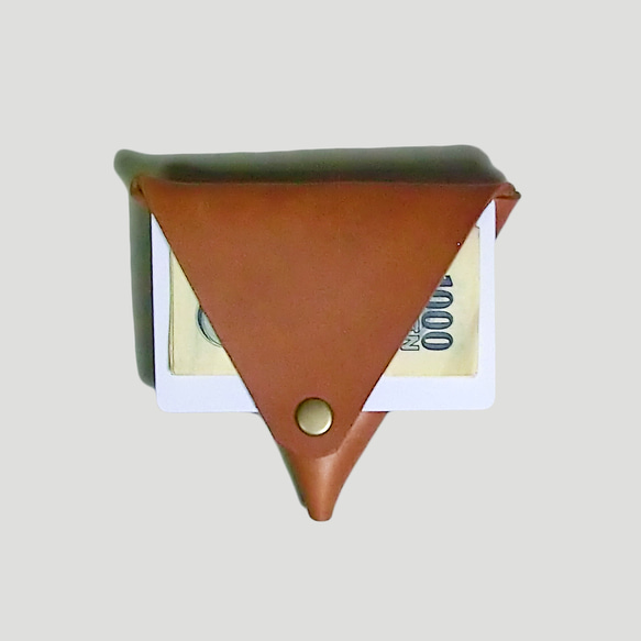 三角コインケース　マネークリップ機能　イタリアンレザー 4枚目の画像