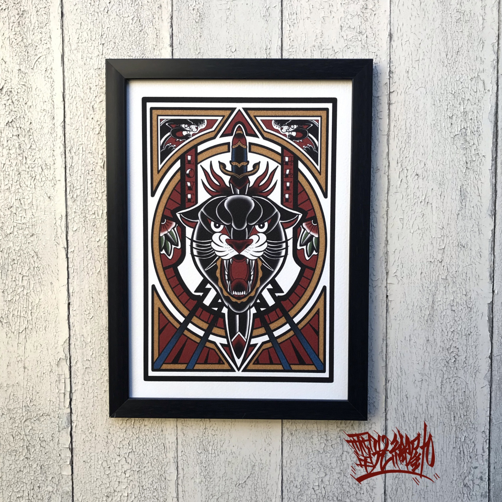 パンサー タトゥーアート A4サイズ フレーム付き｜尾九