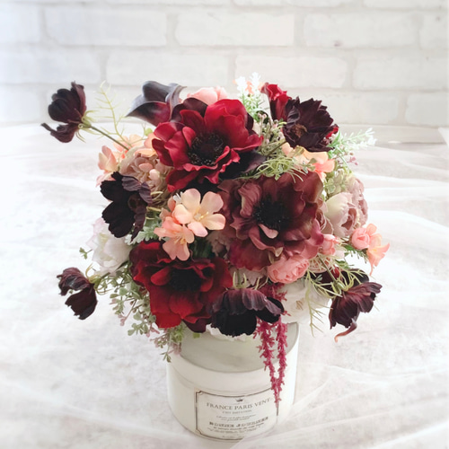 コスモスブーケ ウェディングブーケ 造花 秋ブーケ チョコレート