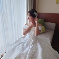 小枝アクセサリー ヘッドドレス シフォン　フラワー リーフ コーム シルバー ウェディング 結婚式 9枚目の画像