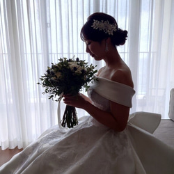 小枝アクセサリー ヘッドドレス シフォン　フラワー リーフ コーム シルバー ウェディング 結婚式 10枚目の画像