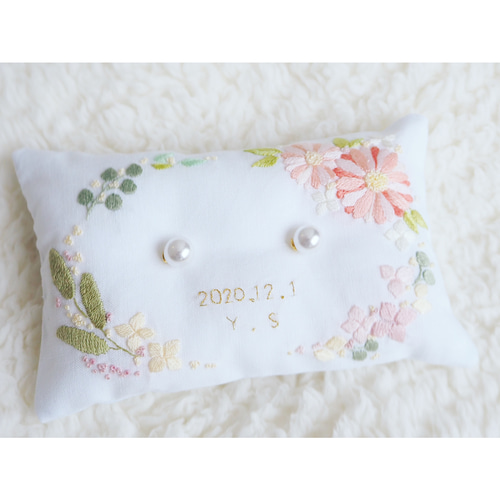 刺繍のリングピロー(ガラスケース有り) リングピロー asante 通販