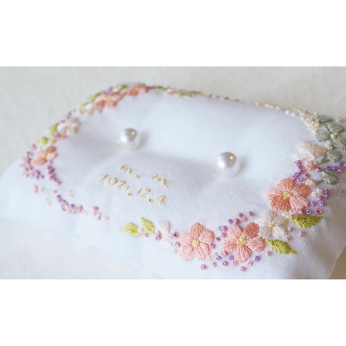 刺繍のリングピロー(ガラスケース有り) リングピロー asante 通販