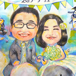 ウエディング お祝い　結婚式　特注　似顔絵　布絵　A4 7枚目の画像