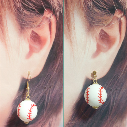 野球ボール ピアス*イヤリング ♡ シンプル 観戦 推し活 部活