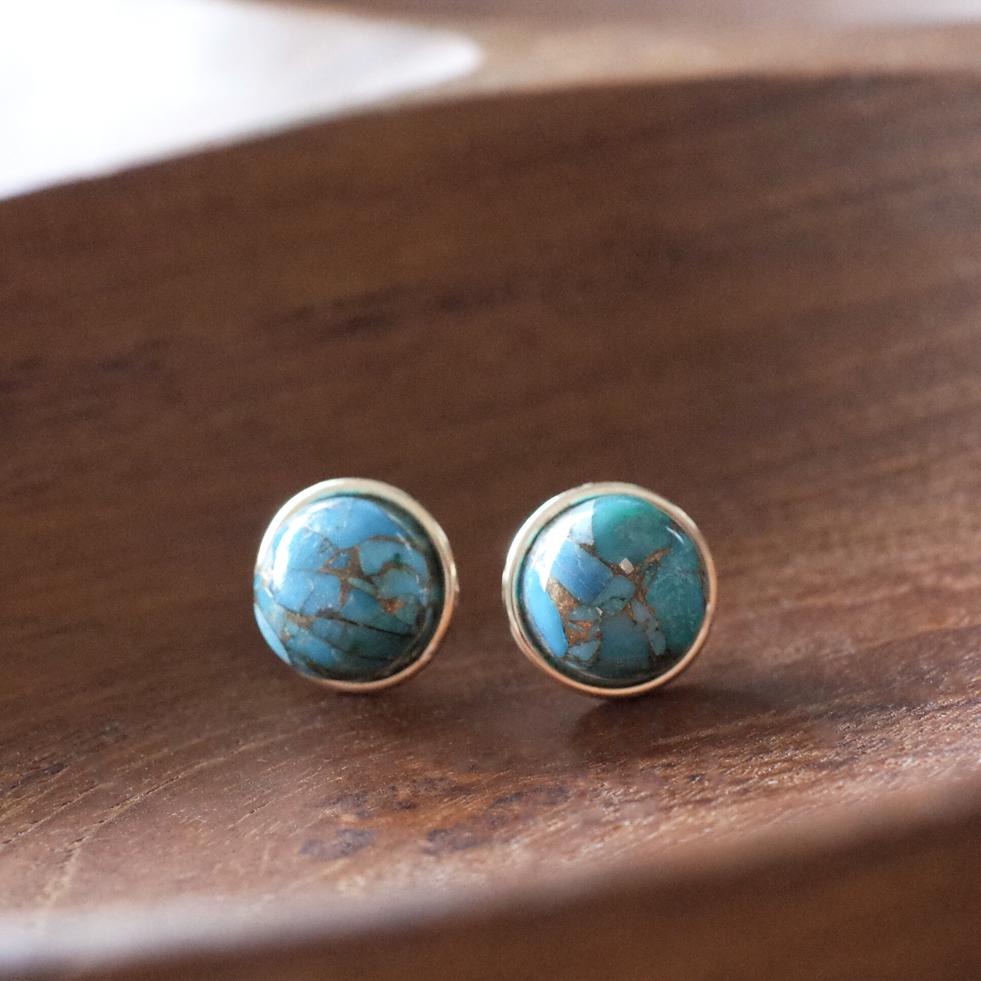 ブルーコッパーターコイズのスタッドピアス(14kgf)