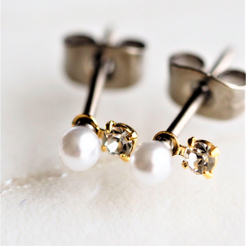つけっぱなし パール セカンドピアス 3mm 純チタン 太軸 【1-1