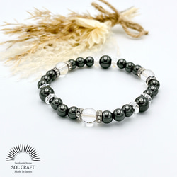戦士の石『磁気ありヘマタイト＆水晶』6mmと8mm玉の天然石ブレスレット