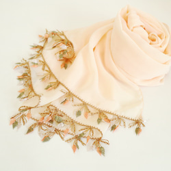 [Made to order] OYA Needlelace chiffon shawl [LEAF] Apricot 第5張的照片