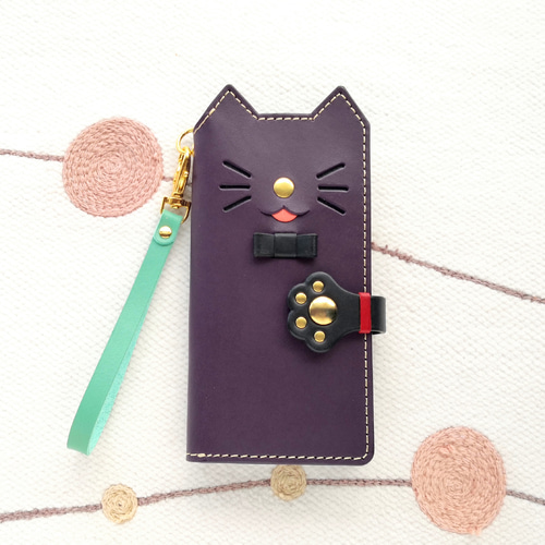 小悪魔にゃんこ＊leather sumyaho case＊猫の手帳型レザースマホ