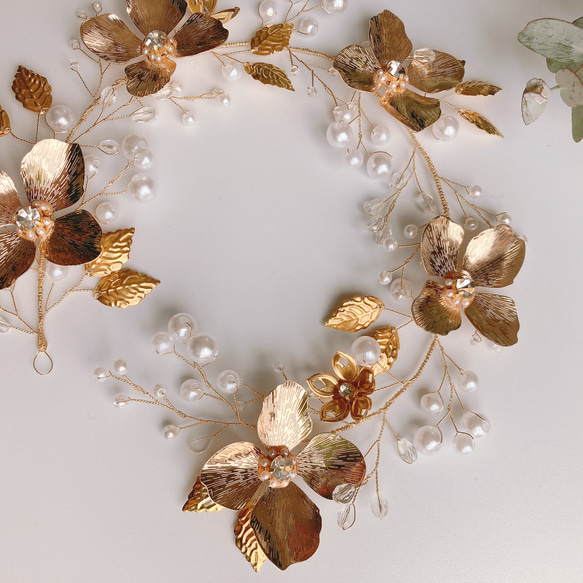 botanical 小枝アクセサリー くすみゴールド ヘッドドレス 35cm pierce /earring set 9枚目の画像