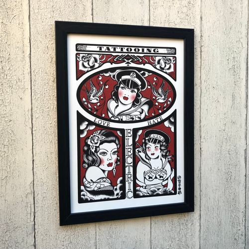 ピンナップガール タトゥーアート A4サイズ フレーム付き｜尾九