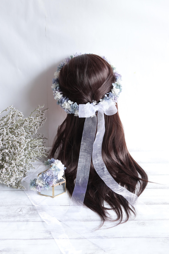 華奢な花冠&リストレット～霞みそうとアジサイ～＊ラベンダーブルーmi 