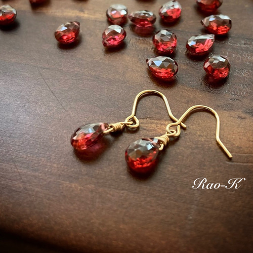 ✨14kgfガーネットのピアス/イヤリング ピアス（フック・チェーン