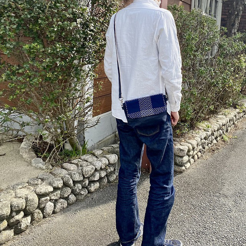 藍染め刺し子と岡山デニムのバイカラー2wayミニショルダーバッグ