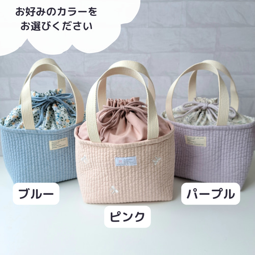 入学入園グッズꕤ洗える保温保冷お弁当バッグ・くすみピンクヌビ風オリジナルキルト 入学入園グッズꕤ洗える保温保冷お弁当バッグ・くすみピンクヌビ