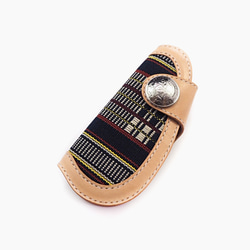 首里織ドロップキーケース　革のキーケース　ヌメ革　沖縄ハンドメイド革小物 1枚目の画像