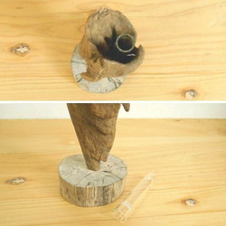 【温泉流木】丸太台座のミニミニ流木花器スタンド 一輪挿し 流木インテリア 4枚目の画像