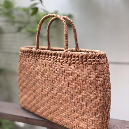 国産山葡萄籠バッグ 手作り 山葡萄かごバッグ 網代編み Lサイズ 目隠し