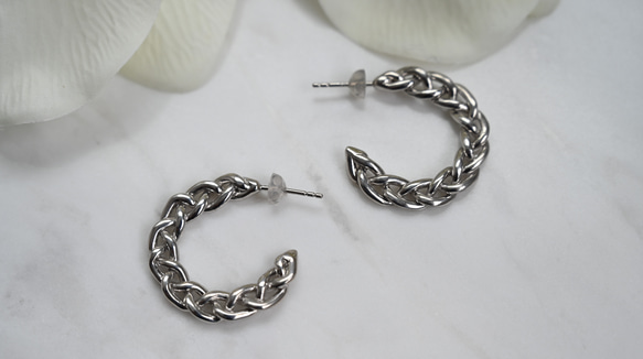 knittingsilver pierce✴︎silver925編み込みフープピアス 1枚目の画像