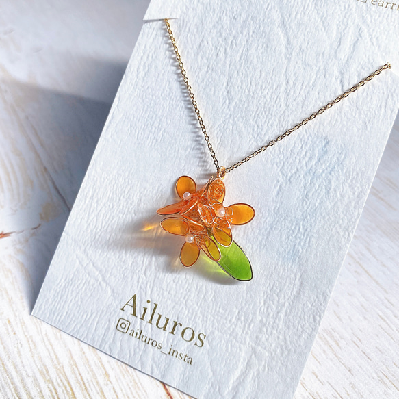 アクセサリー kiyomin244 金木犀のネックレス ワイヤー レジン ディップ キンモクセイ 秋