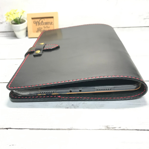 iPad mini A17/7/6用 栃木レザー ブラックサドル 本革ケース ヌメ革