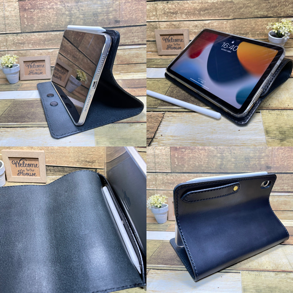 iPad mini 6/5/4用 栃木レザー ブラックサドル 本革ケース ヌメ革 タブレットケース mini iPad タブレットケース