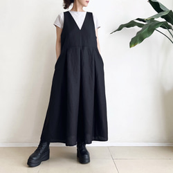 サロペットスカート/ジャンパースカート Cotton Linen Black 1枚目の画像