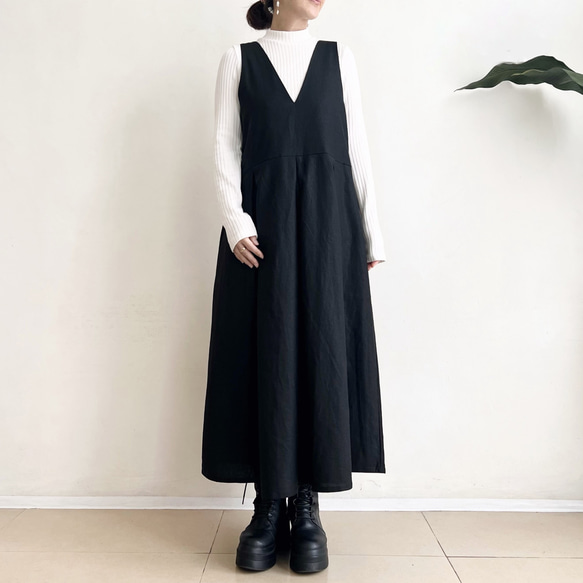 サロペットスカート/ジャンパースカート Cotton Linen Black 9枚目の画像