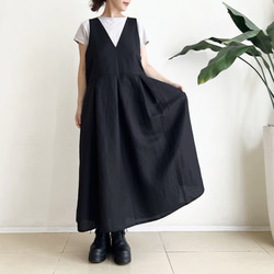 サロペットスカート/ジャンパースカート Cotton Linen Black 5枚目の画像