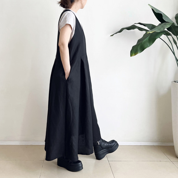 サロペットスカート/ジャンパースカート Cotton Linen Black 6枚目の画像
